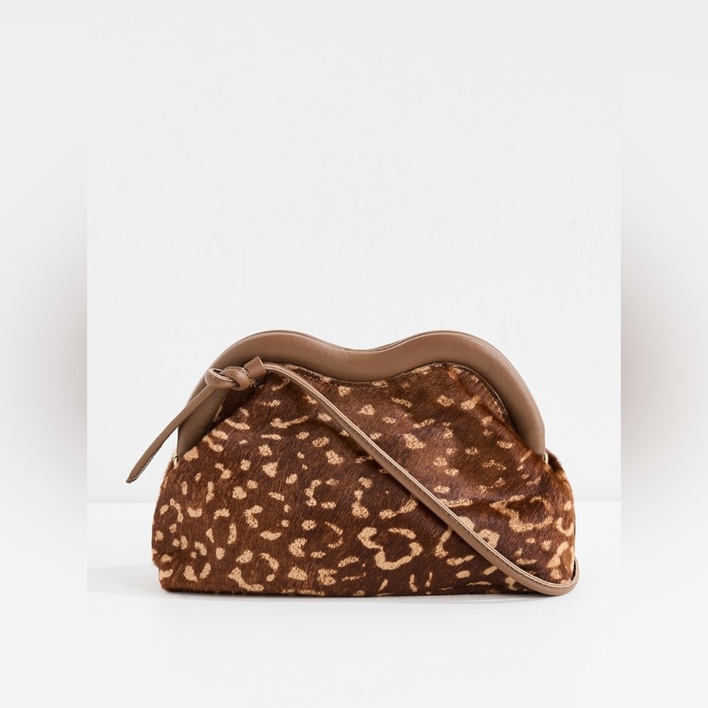 Mansur Gavriel Tan Brown Crossbody Bag with Leopard Print